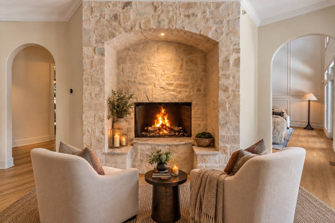 Keeping room, stone hearth